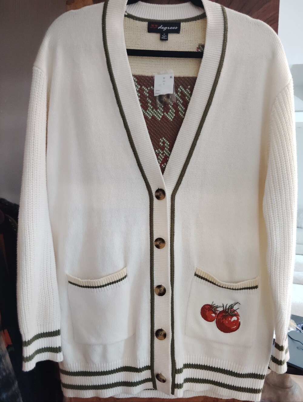 Cream Tomato Graphic Button-Front Cardigan Sweater Sz S-Oversized (NWT) - Picture 2 of 4